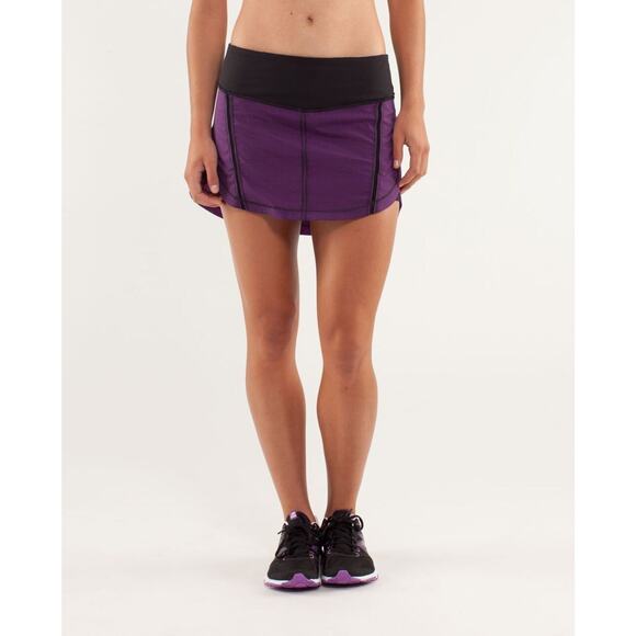 Lululemon Full Stride Skirt Skort Shorts Eighth Gingham Tender Violet Black Sz 6 - Picture 15 of 16